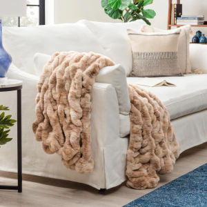 Ruched Faux Fur Throw Blanket